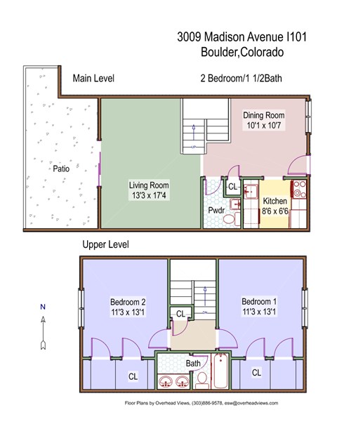 Floor plan for 2 beds, 1.5 baths, 1100 sqft